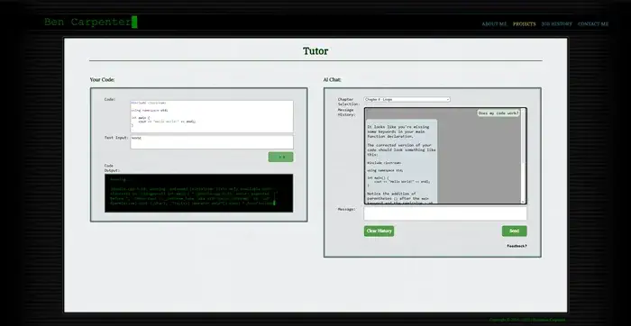 A screenshot of the main page of the CSC Tutor project