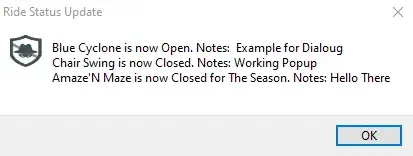 A screenshot of the popup notification dialog box for the RideStatus desktop app