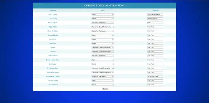 A screenshot of the edit page of the RideStatus project