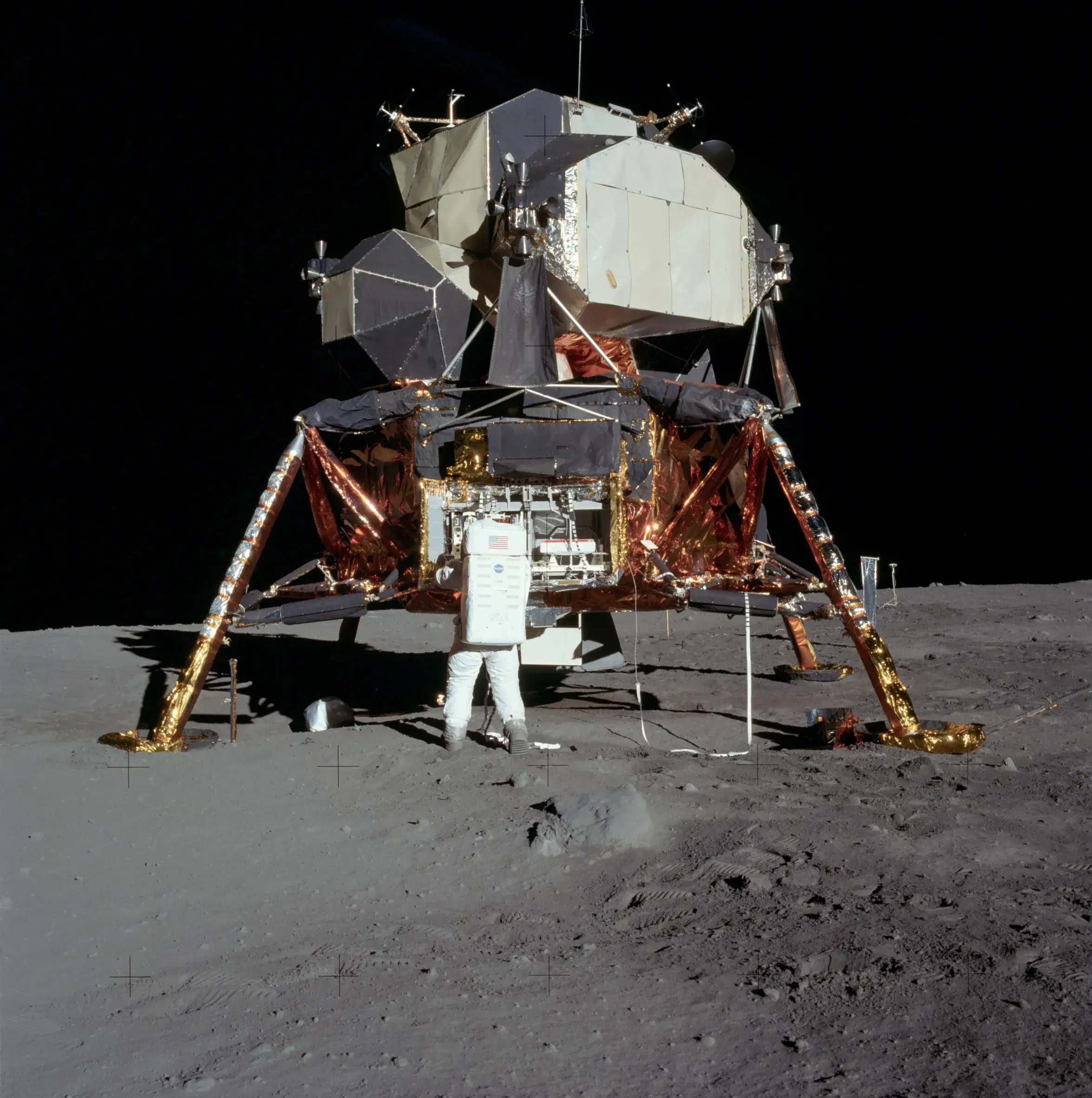 A lunar lander on the surface of the moon